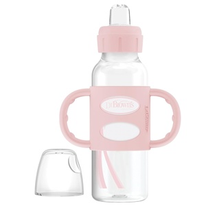 image:imageDr Browns Milestones Narrow Sippy Spout Bottle with 100 Silicone Handles EasyGrip Handles with Soft Sippy Spout 8oz250mL LightPink 1Pack 6m1 Pack  Light Pink