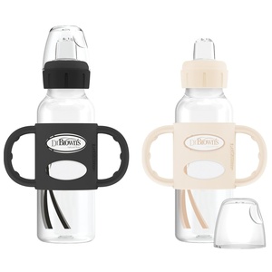 image:imageDr Browns Milestones Narrow Sippy Spout Bottle with 100 Silicone Handles EasyGrip Handles with Soft Sippy Spout 8oz250mL LightPink 1Pack 6m2 Pack  Black  Ecru