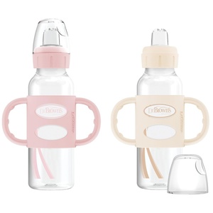 image:imageDr Browns Milestones Narrow Sippy Spout Bottle with 100 Silicone Handles EasyGrip Handles with Soft Sippy Spout 8oz250mL LightPink 1Pack 6m2 Pack  Light Pink  Ecru