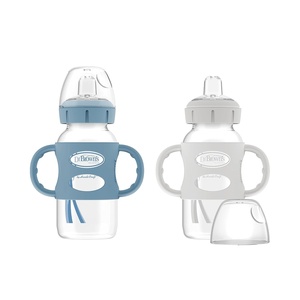 image:imageDr Browns Milestones WideNeck Sippy Spout Bottle with 100 Silicone Handles EasyGrip Handles with Soft Sippy Spout 9oz270mL Green amp Gray 2Pack 6mGrayLightBlue