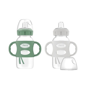 image:imageDr Browns Milestones WideNeck Sippy Spout Bottle with 100 Silicone Handles EasyGrip Handles with Soft Sippy Spout 9oz270mL Green amp Gray 2Pack 6mGrayGreen