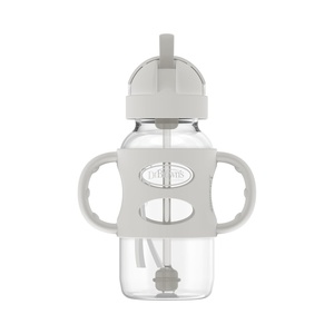 image:imageDr Browns Milestones WideNeck Sippy Straw Bottle with 100 Silicone Handles and Weighted Straw 9 oz270 mL Gray amp Blue 6m1Pack  Gray