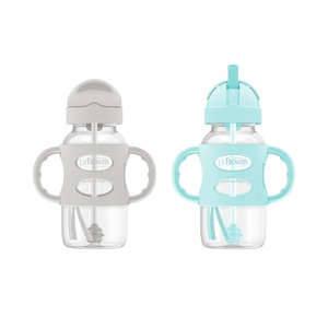 image:imageDr Browns Milestones WideNeck Sippy Straw Bottle with 100 Silicone Handles and Weighted Straw 9 oz270 mL Gray amp Blue 6mGray  Green