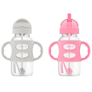 image:imageDr Browns Milestones WideNeck Sippy Straw Bottle with 100 Silicone Handles and Weighted Straw 9 oz270 mL Gray amp Blue 6mGray  Pink