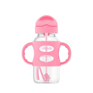 image:imageDr Browns Milestones WideNeck Sippy Straw Bottle with 100 Silicone Handles and Weighted Straw 9 oz270 mL Gray amp Blue 6mPink