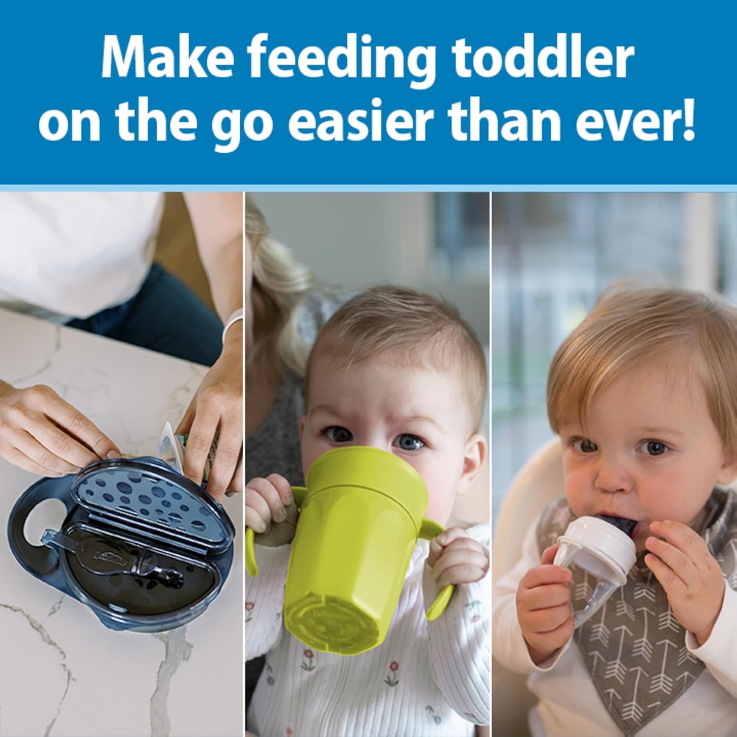 image:imageDr Browns Toddler Feeding Starter Set Travel Bundle with Cheers360 Spoutless Training Cup with Handles 6m 4 PieceDark Blue Starter Set