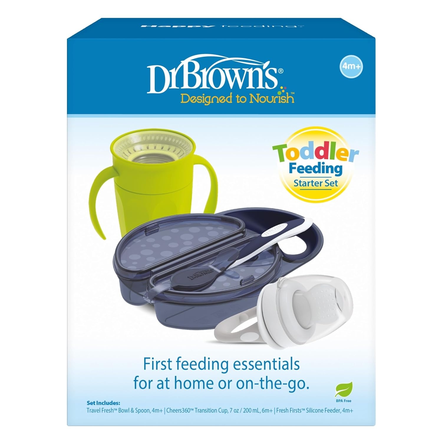 image:imageDr Browns Toddler Feeding Starter Set Travel Bundle with Cheers360 Spoutless Training Cup with Handles 6m 4 PieceDark Blue Starter Set