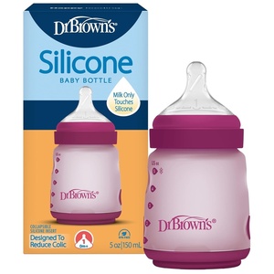 image:imageDr Browns Silicone Baby Bottle with Collapsible Insert Designed to Reduce Colic 5 oz with WideNeck Level 1 Slow Flow Nipple BPAFree 0m Blue 4PackPink