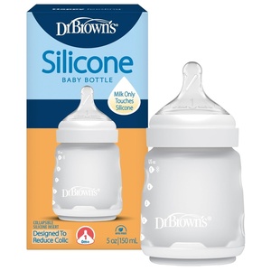 image:imageDr Browns Silicone Baby Bottle with Collapsible Insert Designed to Reduce Colic 5 oz with WideNeck Level 1 Slow Flow Nipple BPAFree 0m Blue 4PackWhite