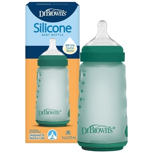 image:imageDr Browns Silicone Baby Bottle with Collapsible Insert Designed to Reduce Colic 9 oz with WideNeck Level 2 Medium Flow Nipple BPAFree 3m Blue 4PackGreen