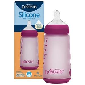 image:imageDr Browns Silicone Baby Bottle with Collapsible Insert Designed to Reduce Colic 9 oz with WideNeck Level 2 Medium Flow Nipple BPAFree 3m Blue 4PackPink