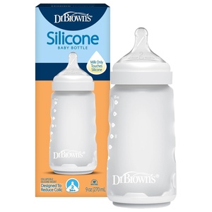 image:imageDr Browns Silicone Baby Bottle with Collapsible Insert Designed to Reduce Colic 9 oz with WideNeck Level 2 Medium Flow Nipple BPAFree 3m Blue 4PackWhite