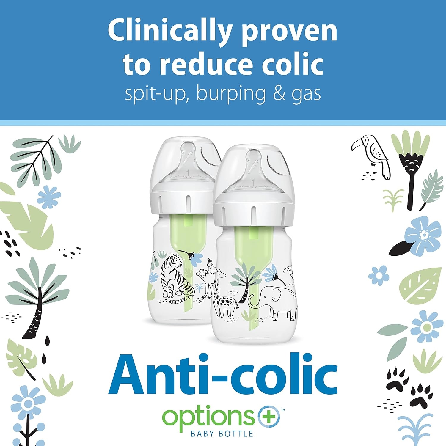 image:imageDr Browns AntiColic Options WideNeck Baby Bottle Designer Edition Woodland 5 oz150 mL Ocean 9oz270mL Level 1 Slow Flow Nipple 0m 4Pack2Pack 5 oz Jungle