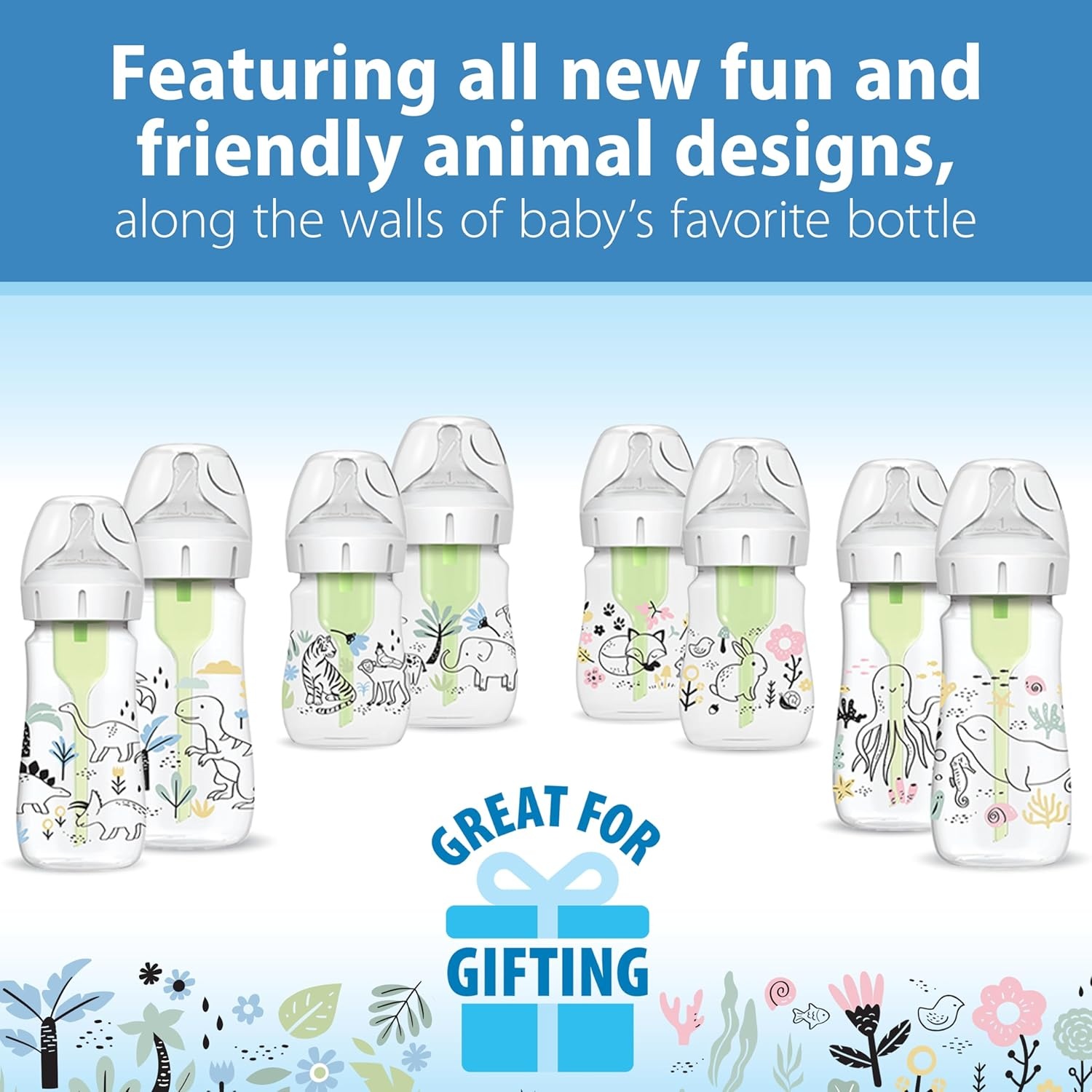 image:imageDr Browns AntiColic Options WideNeck Baby Bottle Designer Edition Woodland 5 oz150 mL Ocean 9oz270mL Level 1 Slow Flow Nipple 0m 4Pack2Pack 5 oz Woodland