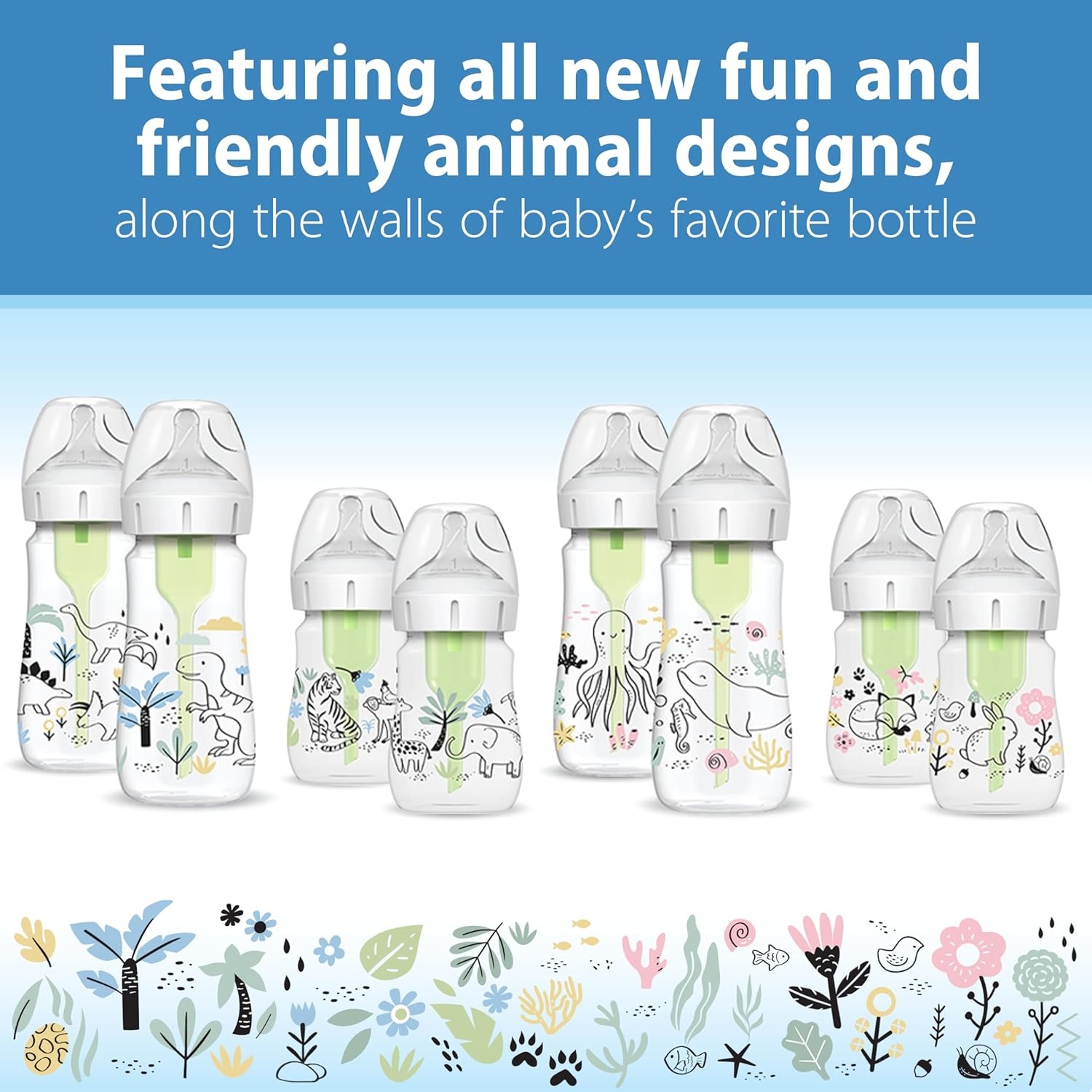 image:imageDr Browns AntiColic Options WideNeck Baby Bottle Designer Edition Woodland 5 oz150 mL Ocean 9oz270mL Level 1 Slow Flow Nipple 0m 4Pack2Pack 9 oz Dinosaur