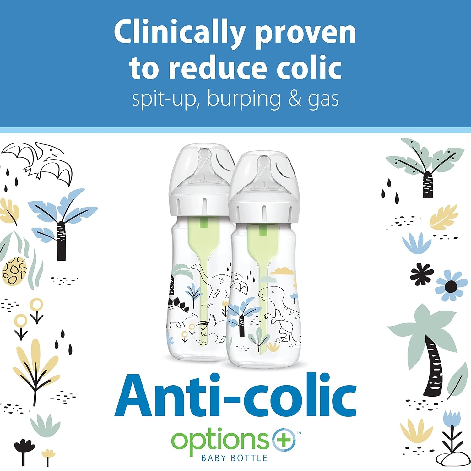 image:imageDr Browns AntiColic Options WideNeck Baby Bottle Designer Edition Woodland 5 oz150 mL Ocean 9oz270mL Level 1 Slow Flow Nipple 0m 4Pack2Pack 9 oz Dinosaur