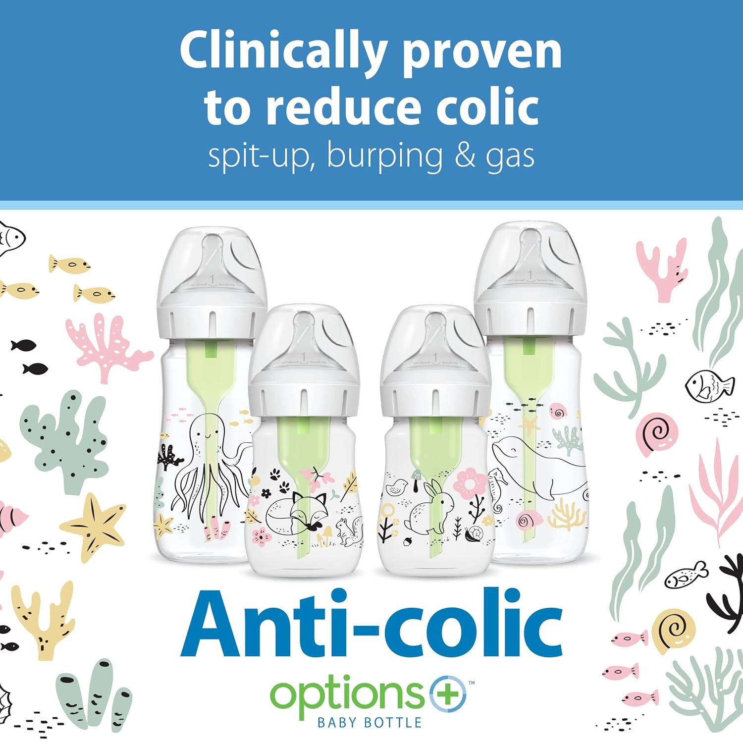 image:imageDr Browns AntiColic Options WideNeck Baby Bottle Designer Edition Woodland 5 oz150 mL Ocean 9oz270mL Level 1 Slow Flow Nipple 0m 4Pack4Pack 9 oz 5 oz Ocean Woodland