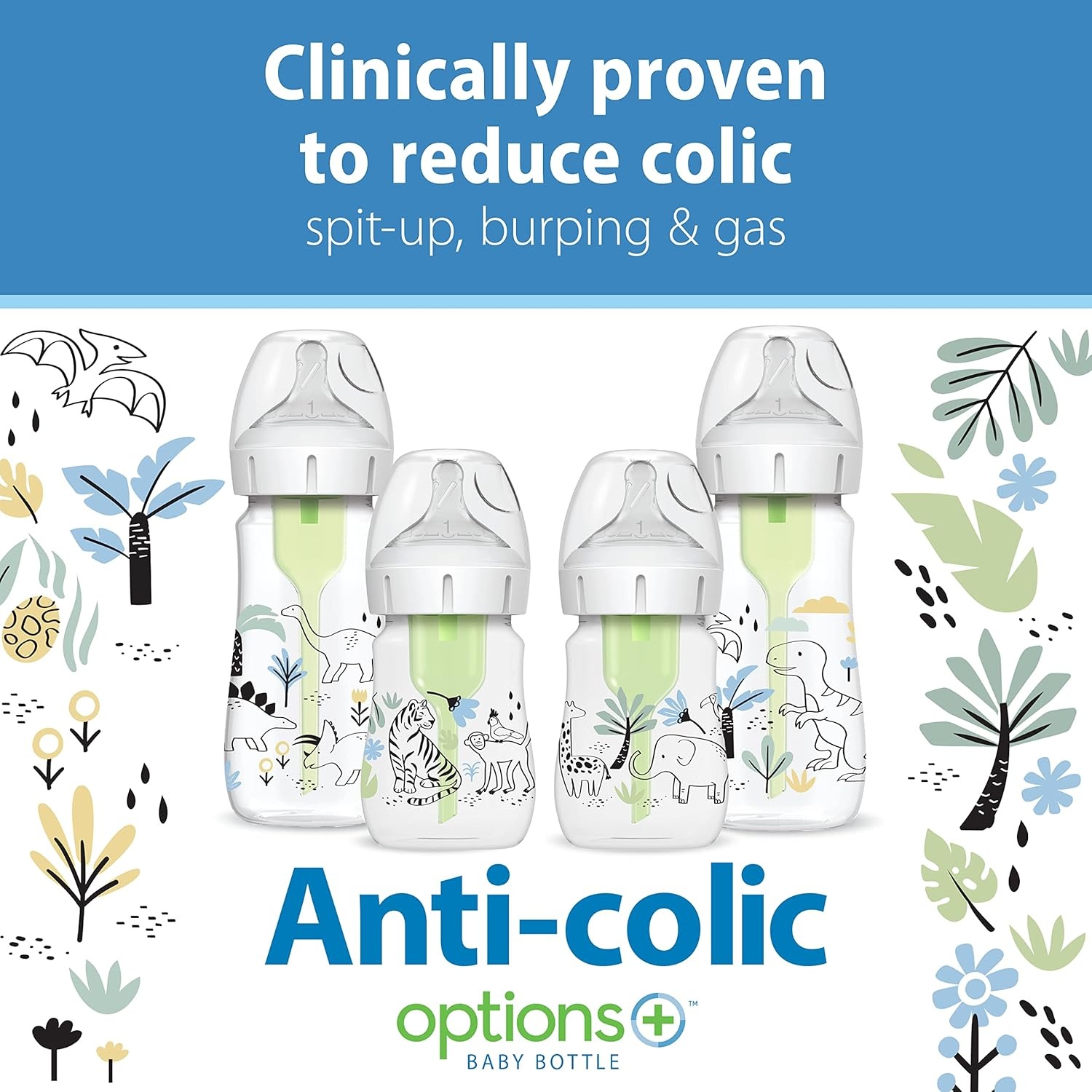 image:imageDr Browns AntiColic Options WideNeck Baby Bottle Designer Edition Woodland 5 oz150 mL Ocean 9oz270mL Level 1 Slow Flow Nipple 0m 4Pack4Pack 9 oz 5 oz Dinosaur Jungle