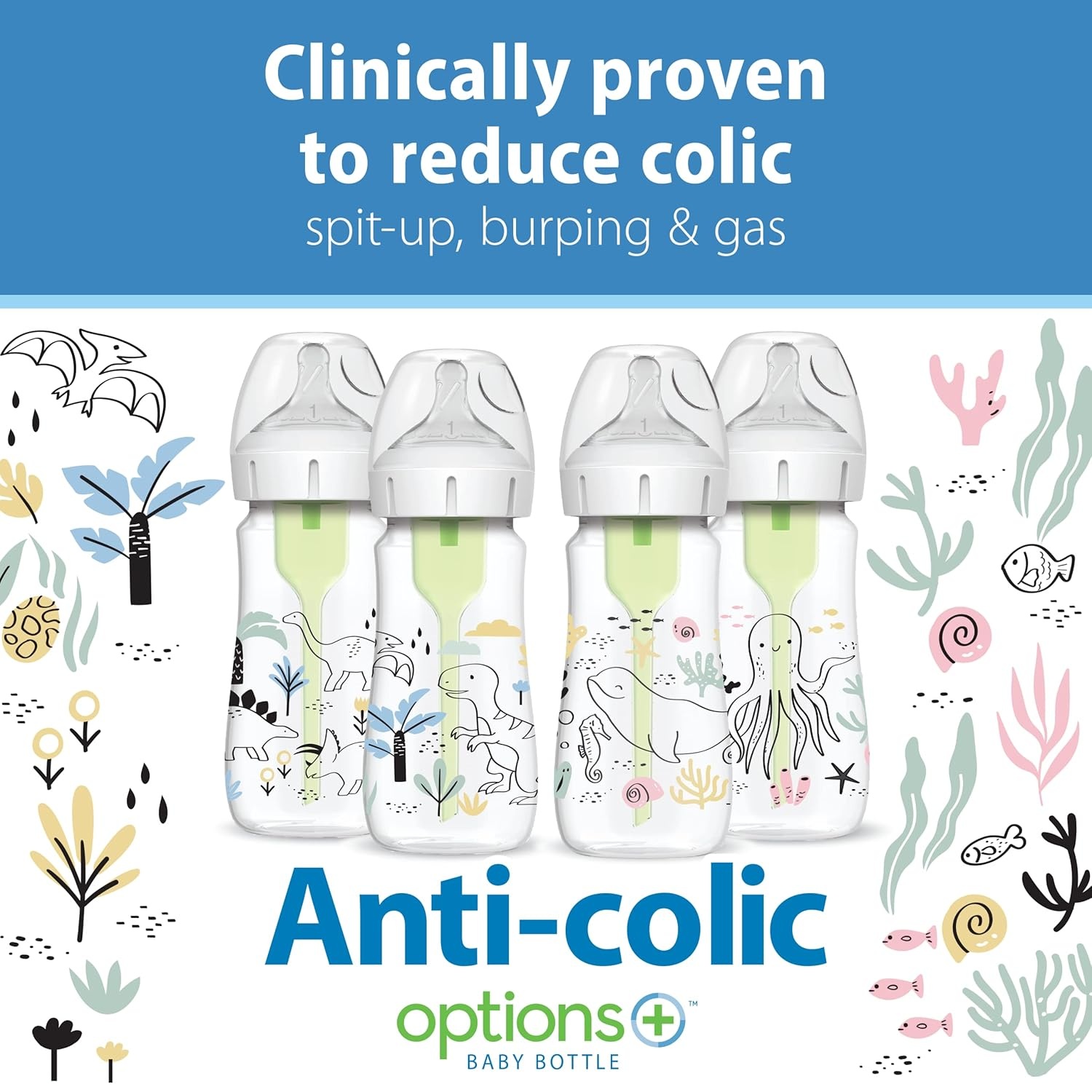 image:imageDr Browns AntiColic Options WideNeck Baby Bottle Designer Edition Woodland 5 oz150 mL Ocean 9oz270mL Level 1 Slow Flow Nipple 0m 4Pack4Pack 9 oz Dinosaur Ocean