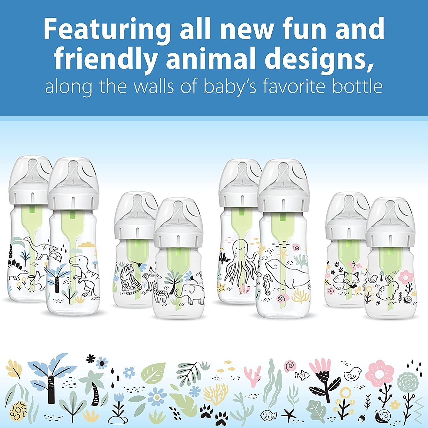 image:imageDr Browns AntiColic Options WideNeck Baby Bottle Designer Edition Woodland 5 oz150 mL Ocean 9oz270mL Level 1 Slow Flow Nipple 0m 4PackJungle Woodland