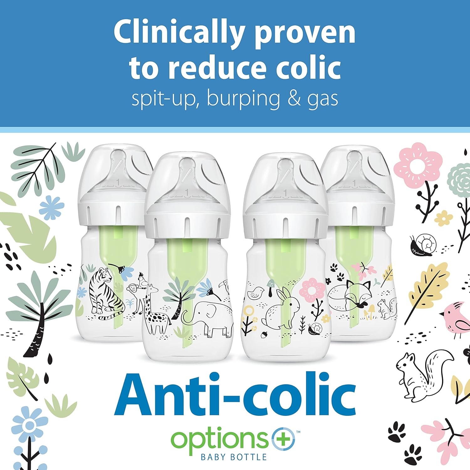 image:imageDr Browns AntiColic Options WideNeck Baby Bottle Designer Edition Woodland 5 oz150 mL Ocean 9oz270mL Level 1 Slow Flow Nipple 0m 4PackJungle Woodland