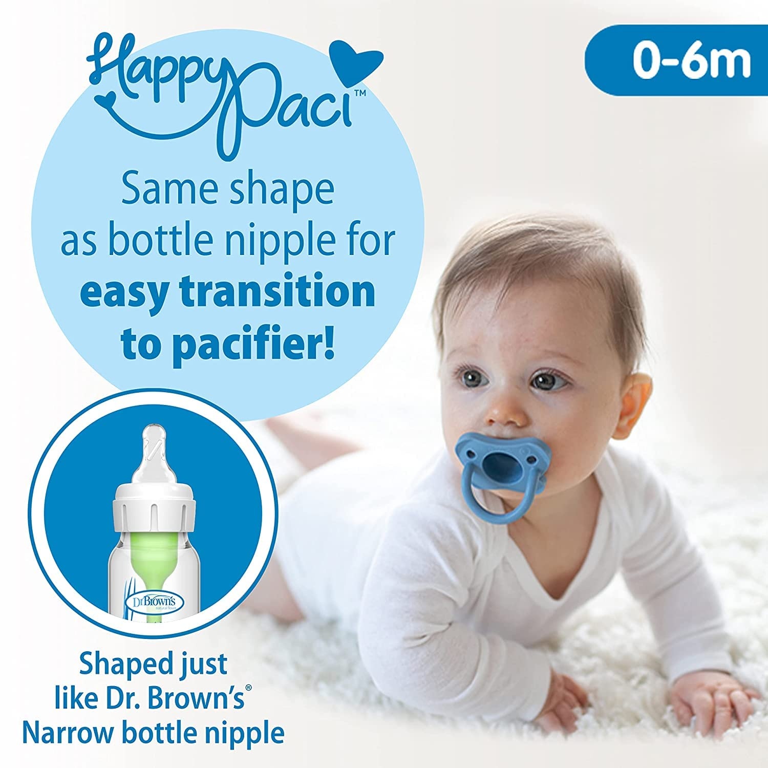 image:imageDr Browns AntiColic Options WideNeck Baby Bottles 9 oz Dinosaur Level 1 Nipple 2Pack 0m with InstaFeed Bottle Warmer and Sterilizer and HappyPaci Pacifier Blue 3PackDinosaur with Blue Pacifiers