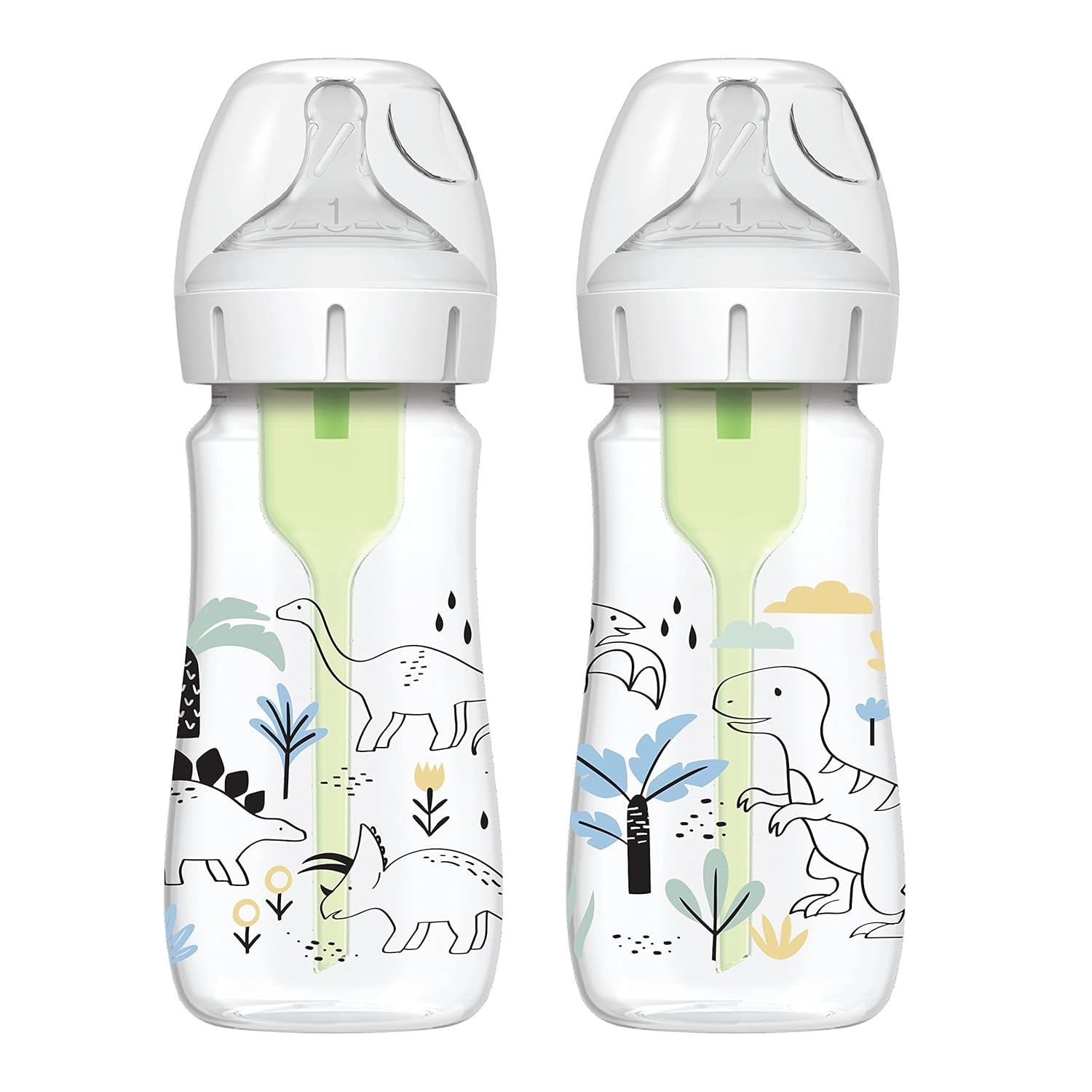 image:imageDr Browns AntiColic Options WideNeck Baby Bottles Dino Decos 9oz Level 1 Nipple 2Pack Level 2 Narrow Nipple 6Pack