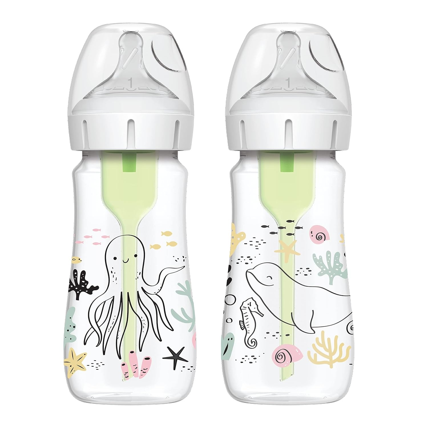 image:imageDr Browns AntiColic Options WideNeck Baby Bottles Ocean Decos 9 oz Level 1 Nipple 2Pack Level 3 Narrow Nipple 6Pack
