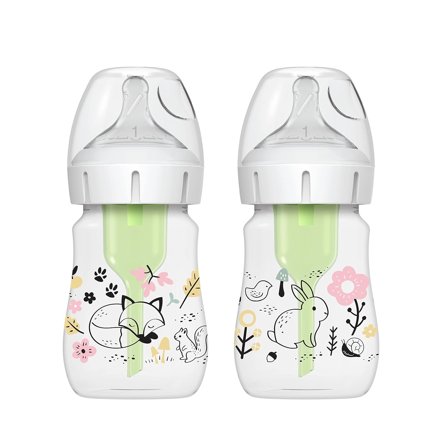 image:imageDr Browns AntiColic Options WideNeck Baby Bottles Woodland Decos 5 oz Level 1 Nipple 2Pack and Level 2 Nipple 2Pack