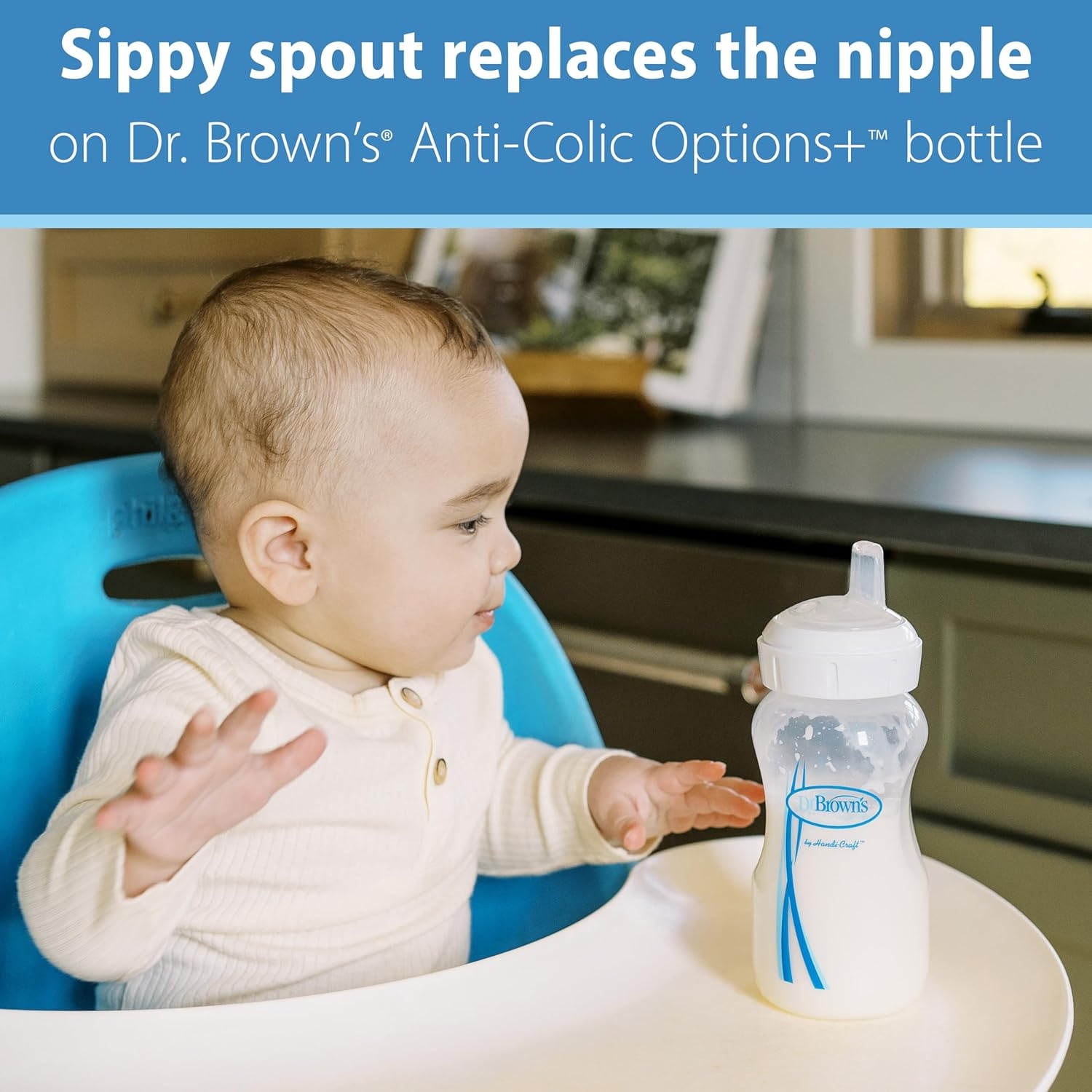 image:imageDr Browns Milestones Narrow Sippy Bottle with Handles EasyGrip Handles with Soft Sippy Spout 8oz Black amp Ecru 2 Count with Options WideNeck Sippy Spout 2 Count