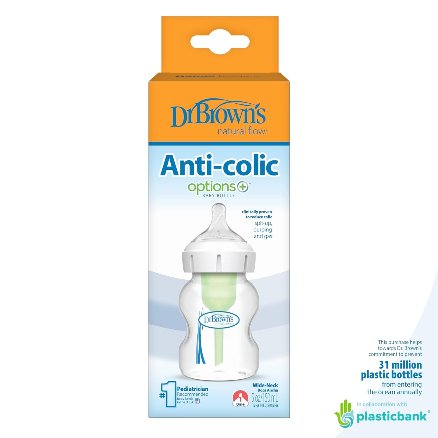 image:imageDr Browns Natural Flow AntiColic Options WideNeck Baby Bottles 5 oz150 mL with Level 1 Slow Flow Nipple 4 Count 0m Pack of 65 oz 1 Pack