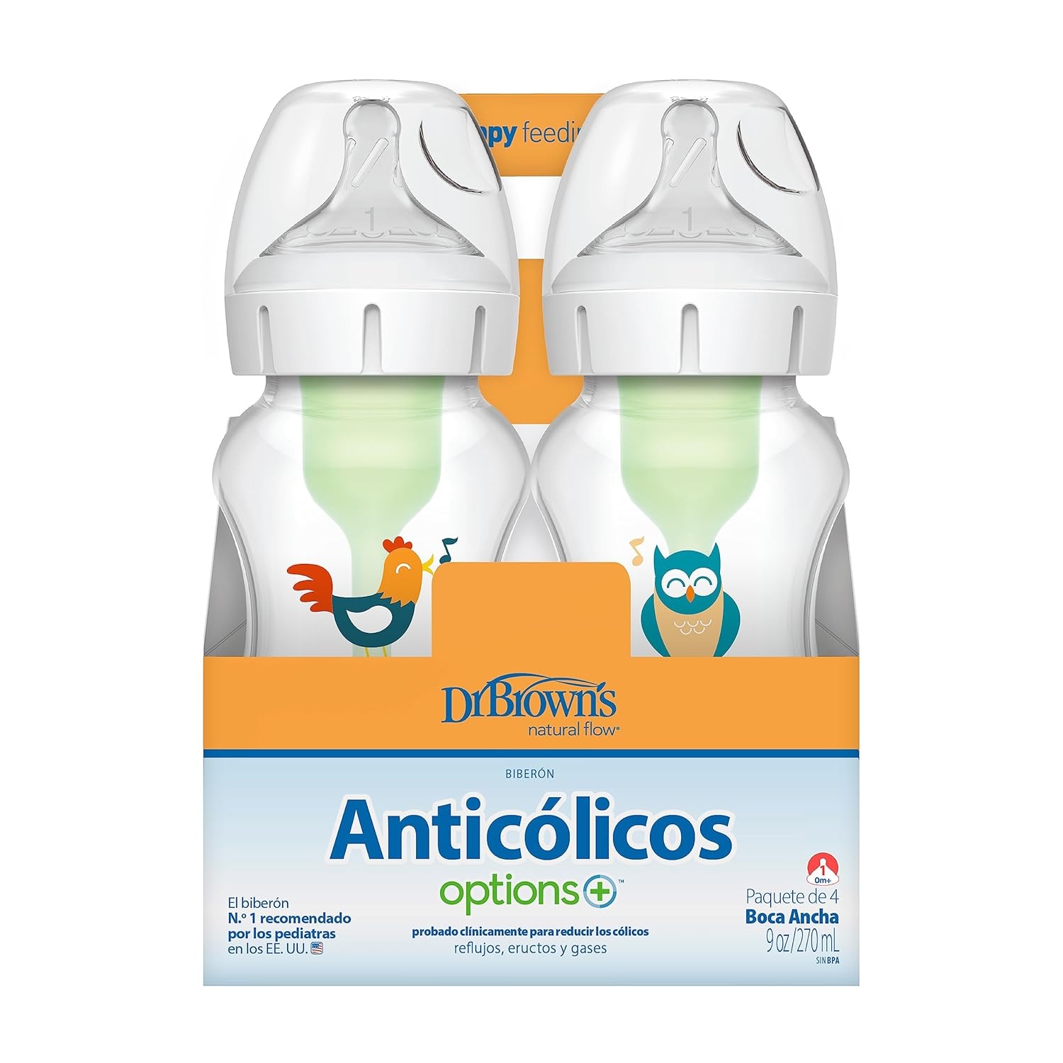 image:imageDr Browns Natural Flow AntiColic Options WideNeck Baby Bottles 5 oz150 mL with Level 1 Slow Flow Nipple 4 Count 0m Pack of 66Pack 9oz Clear