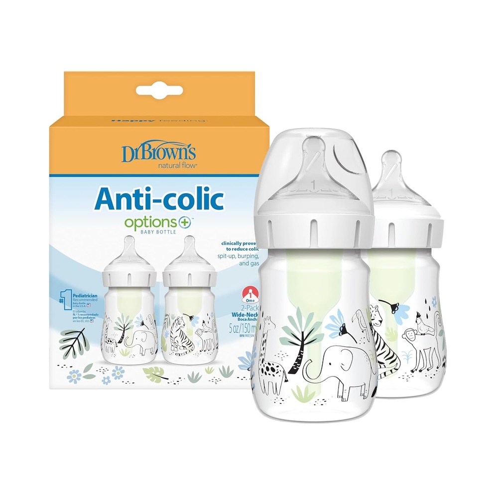 image:imageDr Browns AntiColic Options WideNeck Baby Bottle Designer Edition Woodland 5 oz150 mL Ocean 9oz270mL Level 1 Slow Flow Nipple 0m 4Pack2Pack 5 oz Jungle
