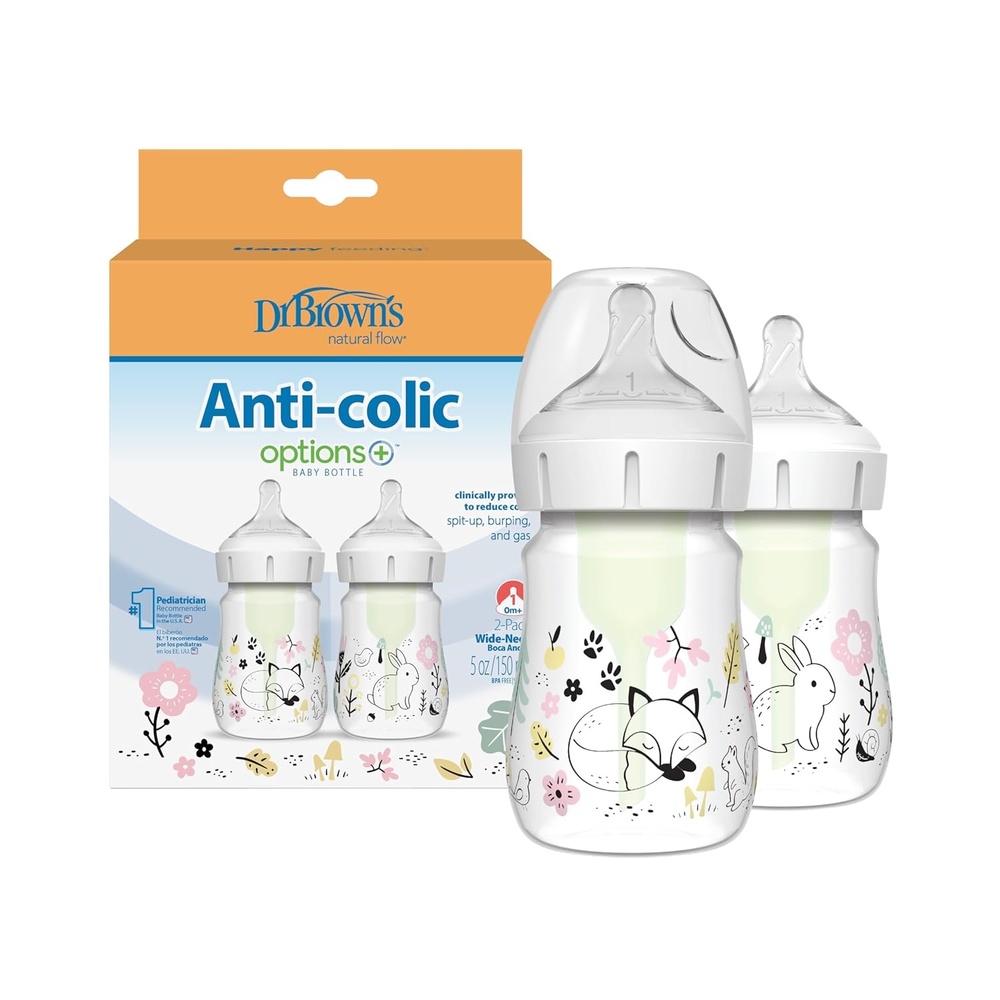 image:imageDr Browns AntiColic Options WideNeck Baby Bottle Designer Edition Woodland 5 oz150 mL Ocean 9oz270mL Level 1 Slow Flow Nipple 0m 4Pack2Pack 5 oz Woodland