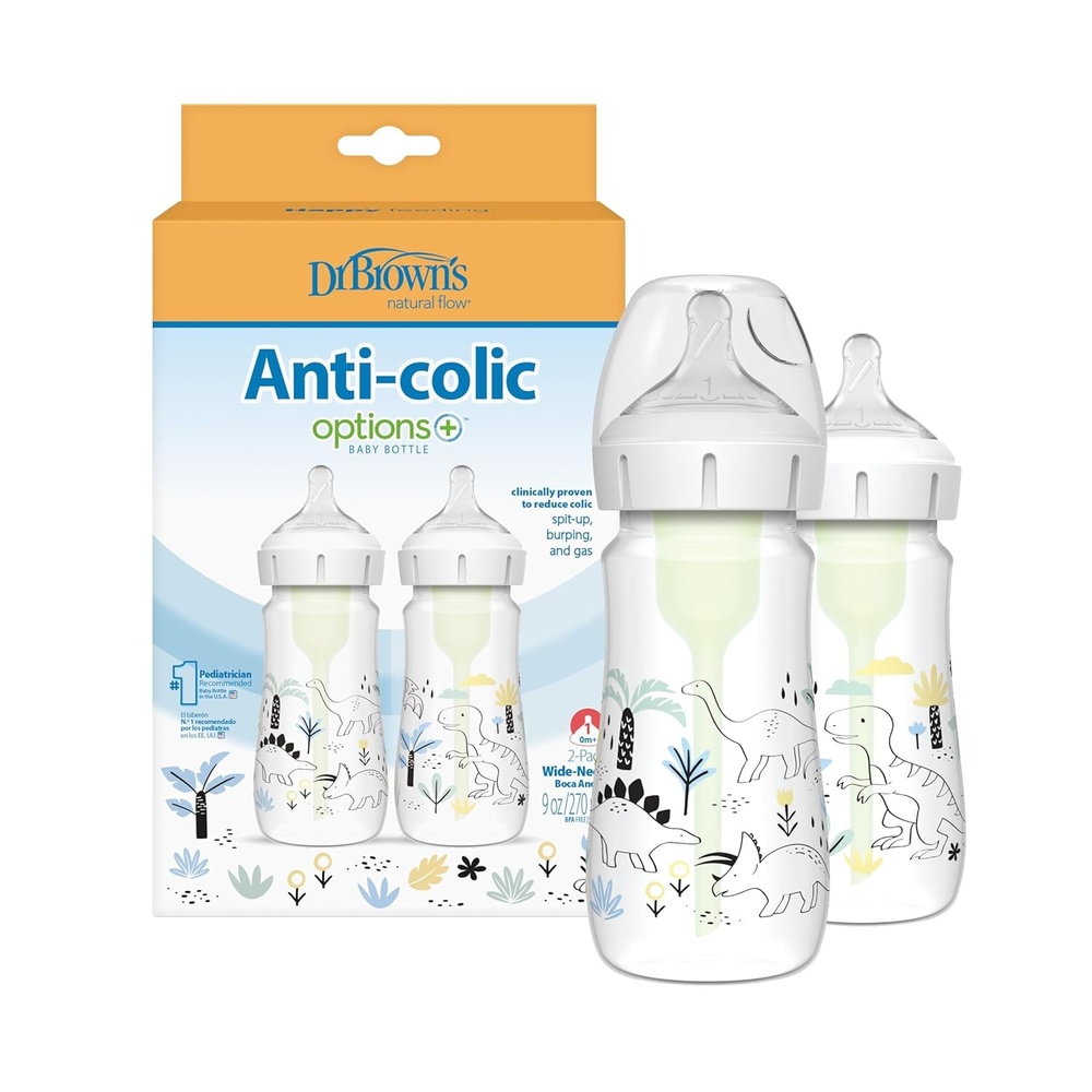 image:imageDr Browns AntiColic Options WideNeck Baby Bottle Designer Edition Woodland 5 oz150 mL Ocean 9oz270mL Level 1 Slow Flow Nipple 0m 4Pack2Pack 9 oz Dinosaur