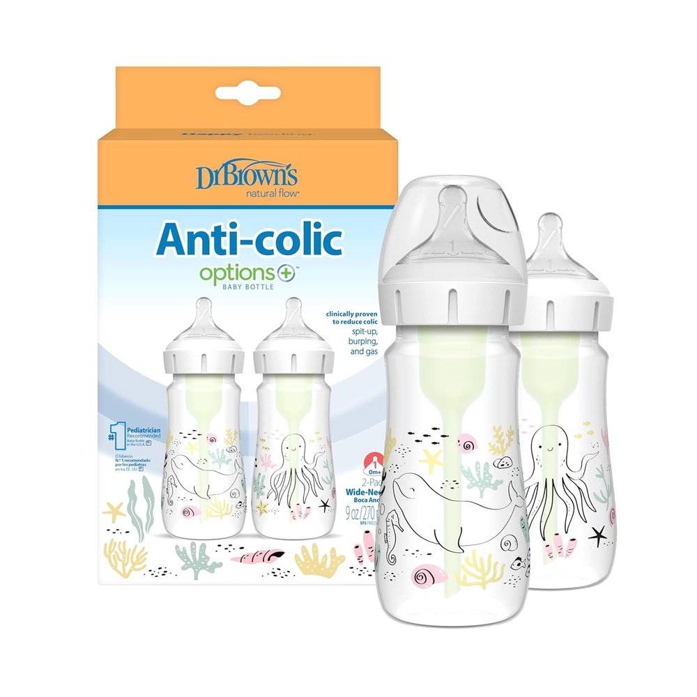 image:imageDr Browns AntiColic Options WideNeck Baby Bottle Designer Edition Woodland 5 oz150 mL Ocean 9oz270mL Level 1 Slow Flow Nipple 0m 4Pack2Pack 9 oz Ocean