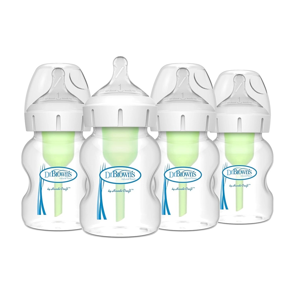 image:imageDr Browns Natural Flow AntiColic Options WideNeck Baby Bottles 5 oz150 mL with Level 1 Slow Flow Nipple 4 Count 0m Pack of 64Pack 5oz Pink