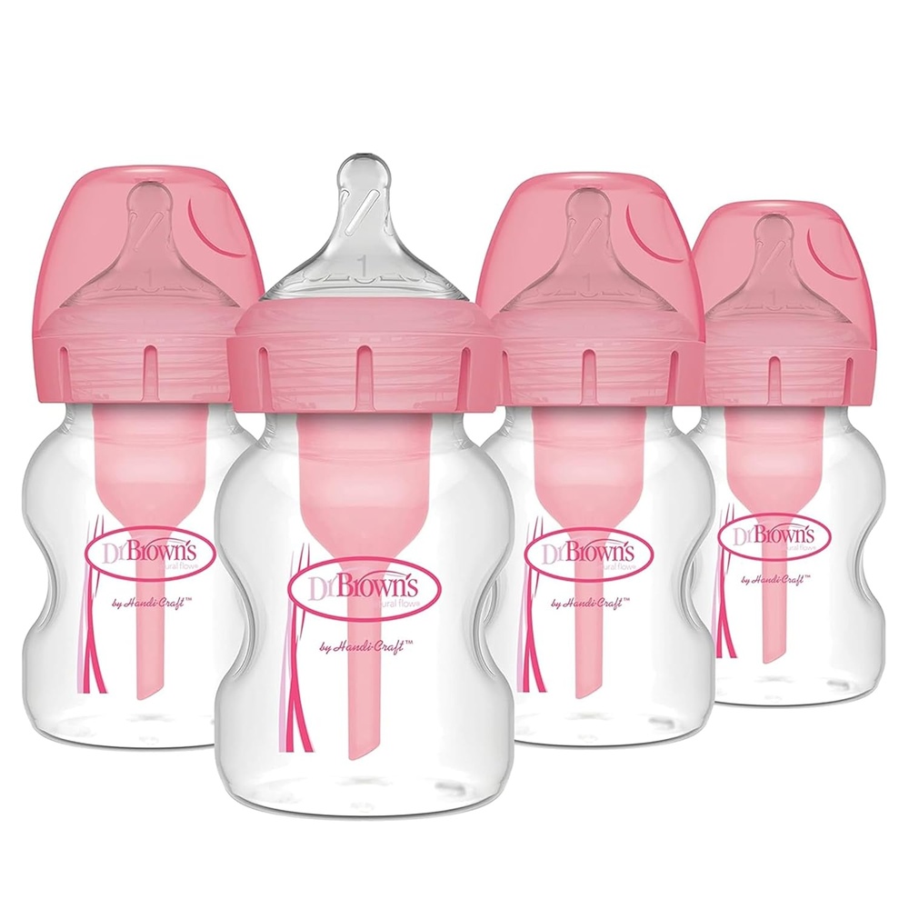 image:imageDr Browns Natural Flow AntiColic Options WideNeck Baby Bottles 5 oz150 mL with Level 1 Slow Flow Nipple 4 Count 0m Pack of 64Pack 9oz Clear