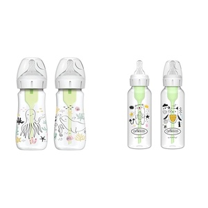 image:imageDr Browns AntiColic Options WideNeck 9 oz and Narrow 8 oz Baby Bottles 2Packs Level 1 Nipples Ocean Decos and BearOwl Prints