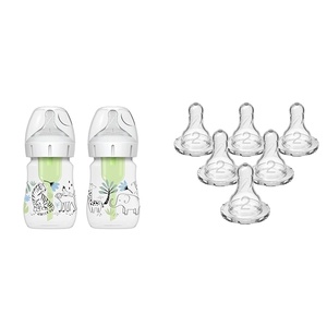 image:imageDr Browns AntiColic Options WideNeck Baby Bottles Jungle Decos 5 oz Level 1 Nipple 2Pack and Level 2 Narrow Nipple 6Pack