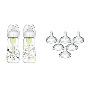 image:imageDr Browns AntiColic Options WideNeck Baby Bottles Ocean Decos 9 oz Level 1 Nipple 2Pack and Level 4 Fast Flow Nipple 6Pack Bundle