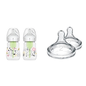 image:imageDr Browns AntiColic Options WideNeck Baby Bottles Woodland Decos 5 oz Level 1 Nipple 2Pack and Level 2 Nipple 2Pack