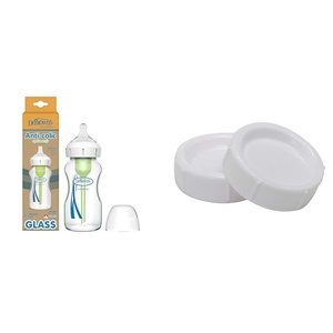 image:imageDr Browns AntiColic Options WideNeck Glass Baby Bottle 9 oz Level 1 Slow Flow Nipple 1 Pack with StorageTravel Caps 2 Pack