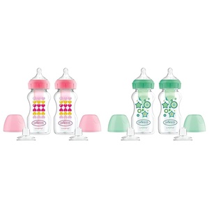 image:imageDr Browns AntiColic Options WideNeck Sippy Bottle Starter Kit 9oz Level 3 Nipple amp Silicone Sippy Spout 2 Pack Pink amp Green 6m
