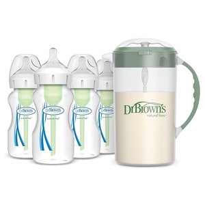 image:imageDr Browns Baby Formula Mixing Pitcher 32oz Olive with AntiColic Options WideNeck Baby Bottles 4 Pack 9 oz