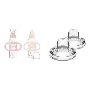 image:imageDr Browns Milestones Sippy Bottle 2Pack with Silicone Handles amp Options WideNeck Sippy Spouts 8oz amp 5oz9oz LightPinkEcru amp 2 Count