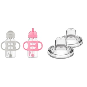 image:imageDr Browns Milestones WideNeck Sippy Straw Bottle with 100 Silicone Handles and Weighted Straw amp Options WideNeck Baby Bottle Sippy Spout 2Count
