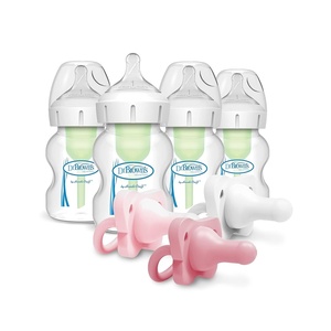 image:imageDr Browns Natural Flow AntiColic Options WideNeck Baby Bottle 5 oz150 mL Level 1 Nipple 4Pack 0m with HappyPaci 100 Silicone Pacifier 06m BPA Free White Pink Light Pink 3 Pack5 oz  4 Pack with HappyPaci Pacifiers  White  Pink   Light Pink