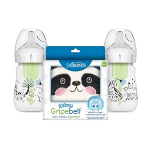 image:imageDr Browns Natural Flow AntiColic Options WideNeck Baby Bottle Jungle Design 5 oz150 mL Level 1 Nipple 2Pack 0m with Infant Gripebelt Heated Tummy Wrap for Gas Relief Panda 03m2 Pack  5 oz  Jungle with Infant Gripebelt  Panda