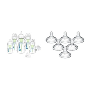 image:imageDr Browns Natural Flow AntiColic Options WideNeck Baby Bottle Newborn Feeding Set with Level 2 Medium Flow 100 Silicone Bottle Nipples